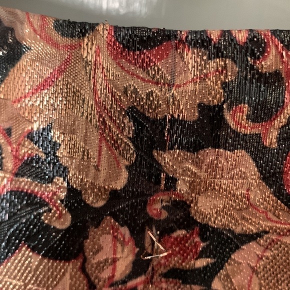 𝅺EXPRESS Metallic Printed Faux Wrap Front Peplum Top - Picture 13 of 13